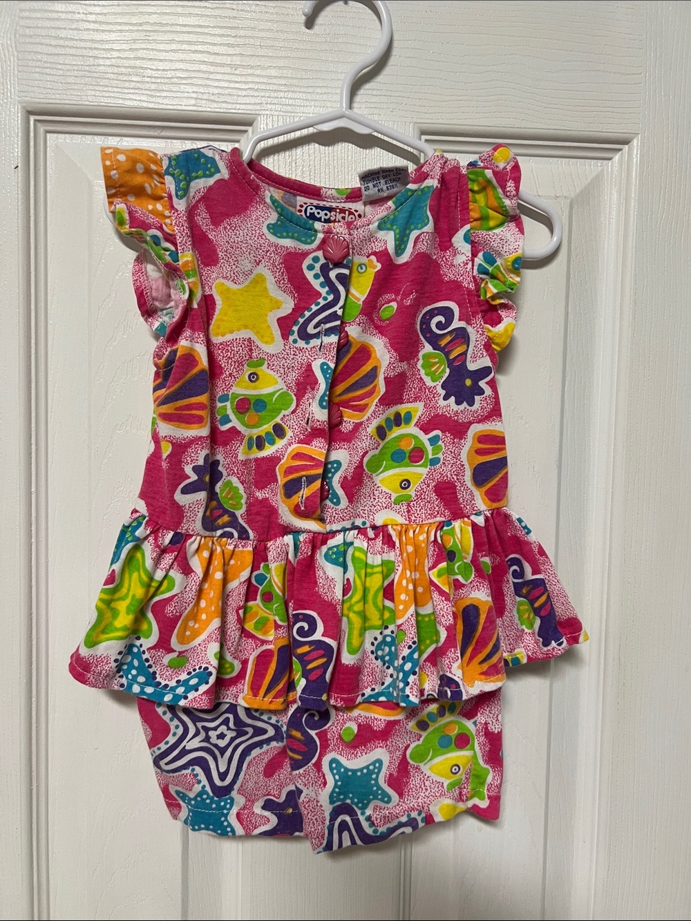 Popsicle Vintage Pink Tropical Fish Ruffle Romper